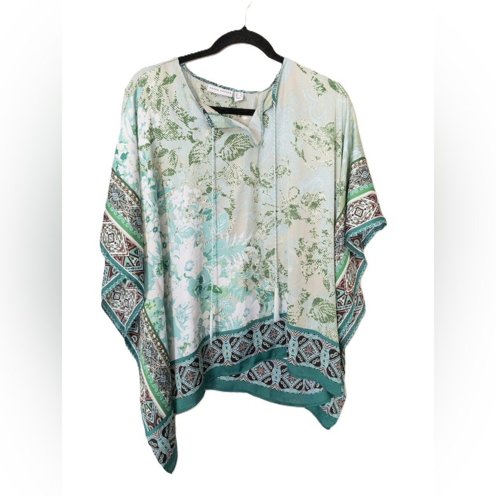 Susan Graver Mint Green Floral Scarf Tunic SZ XS